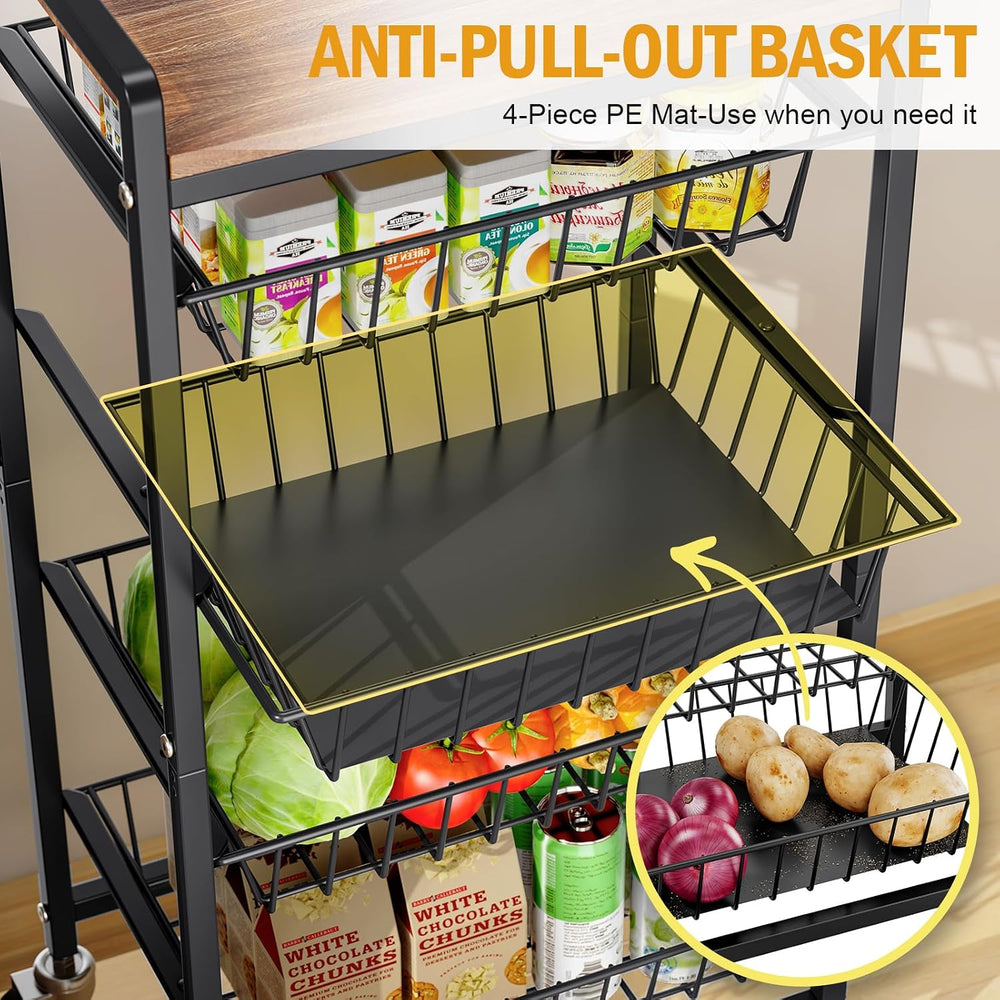 TOOLF 5 Tier Kitchen Storage Cart, Metal Utility Rolling Snack Cart