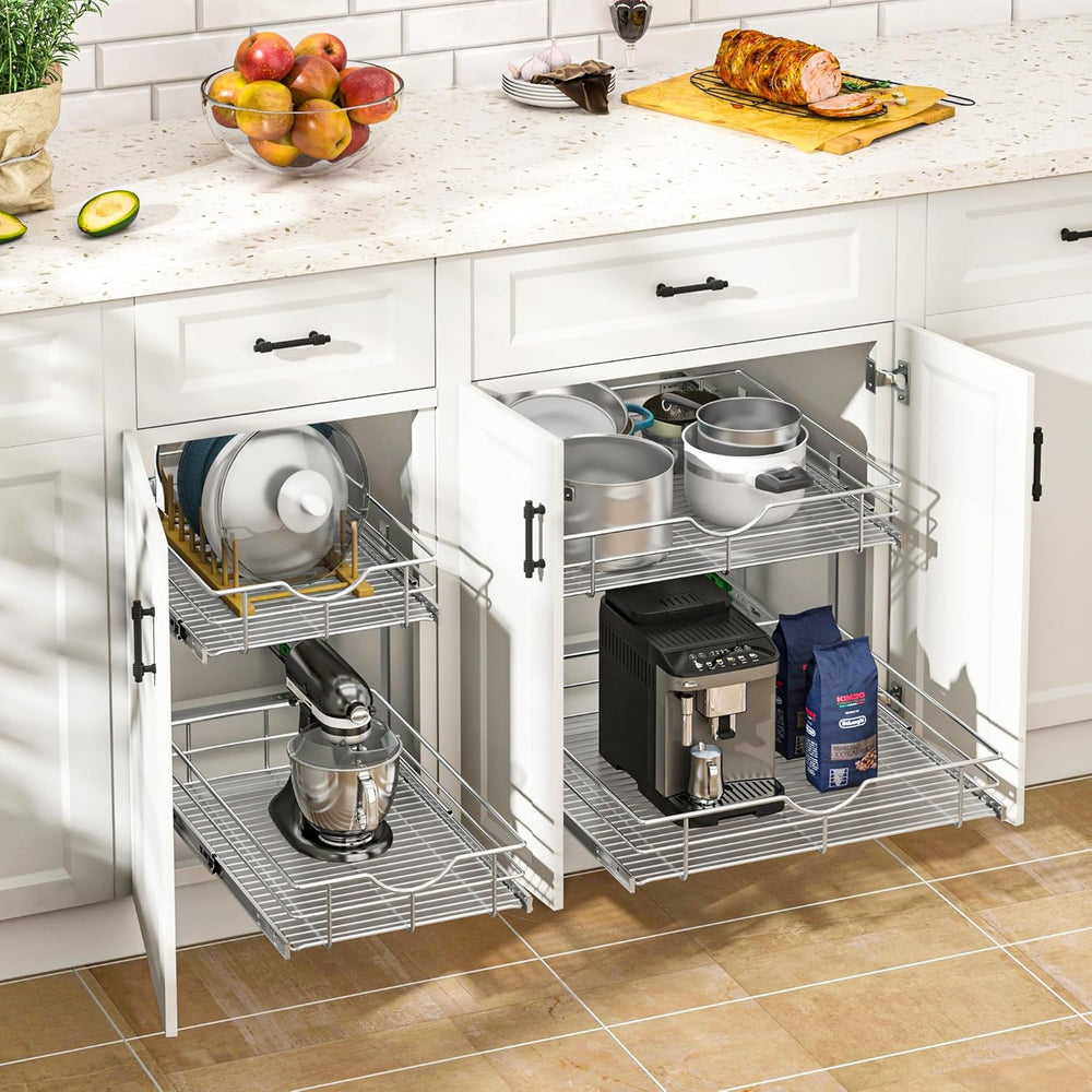 WelFurGeer 2-Tier Kitchen Cabinet Pullout Shelf and Drawer Organizer, Soft Cl...