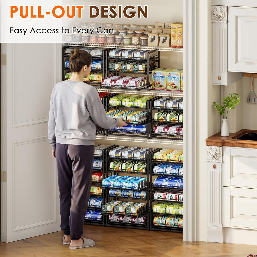 3-Tier Stackable Can Organizer for Pantry, Pull Out Can Rack, Black
