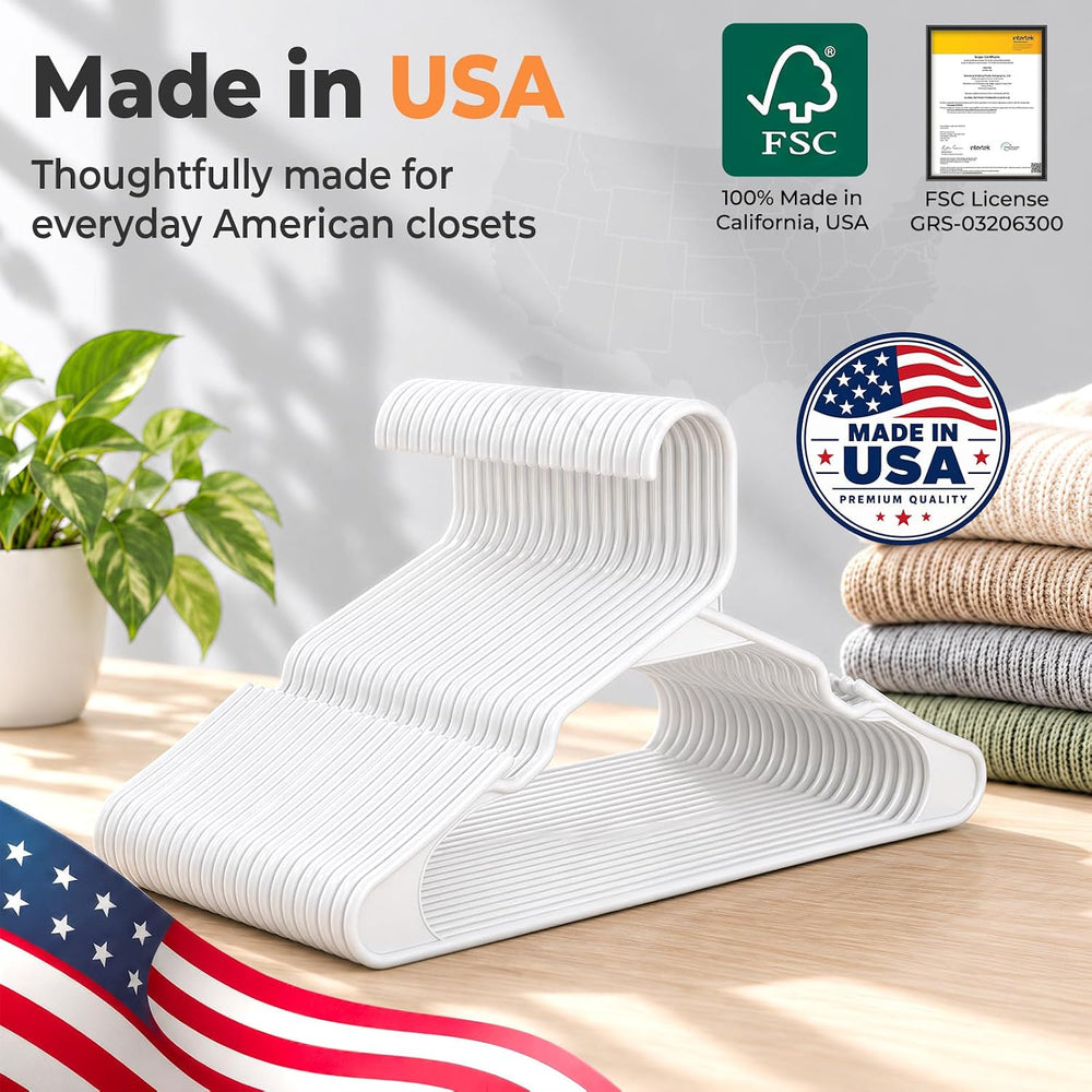 HOUSE DAY White Plastic Hangers 100 Pack, Slim Space Saving Clothes Hangers
