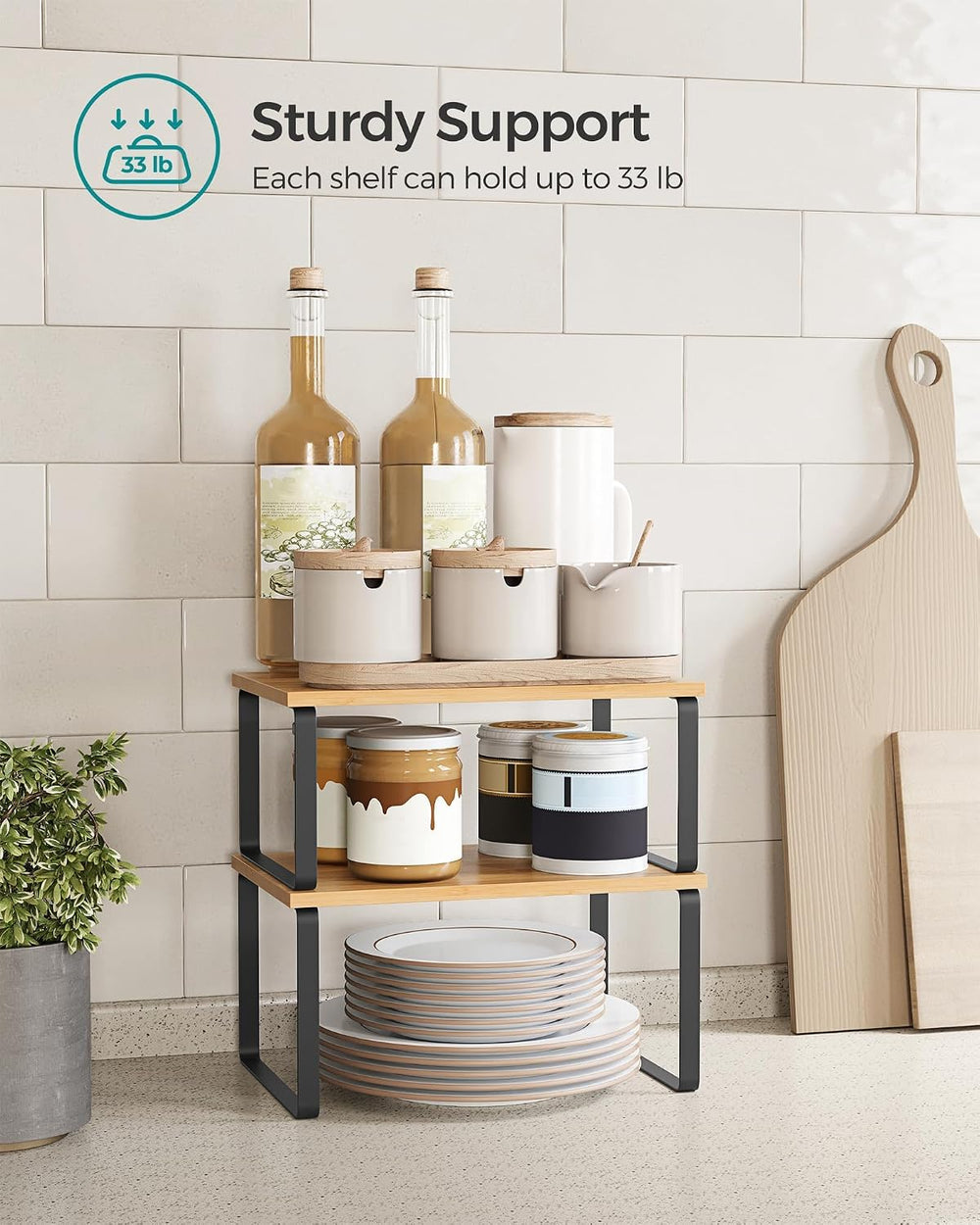 SONGMICS Cabinet Organizer Shelf, Set of 4 Spice Rack, Kitchen Storage