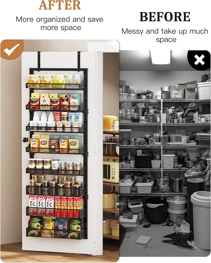 8-Tier Over the Door Pantry Organizer, Large Metal Door Spice Rack