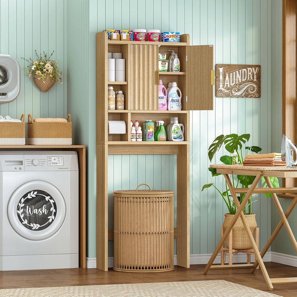 Over The Toilet Storage Cabinet with 4 Open Shelves and Adjustable Shelf, Ext...