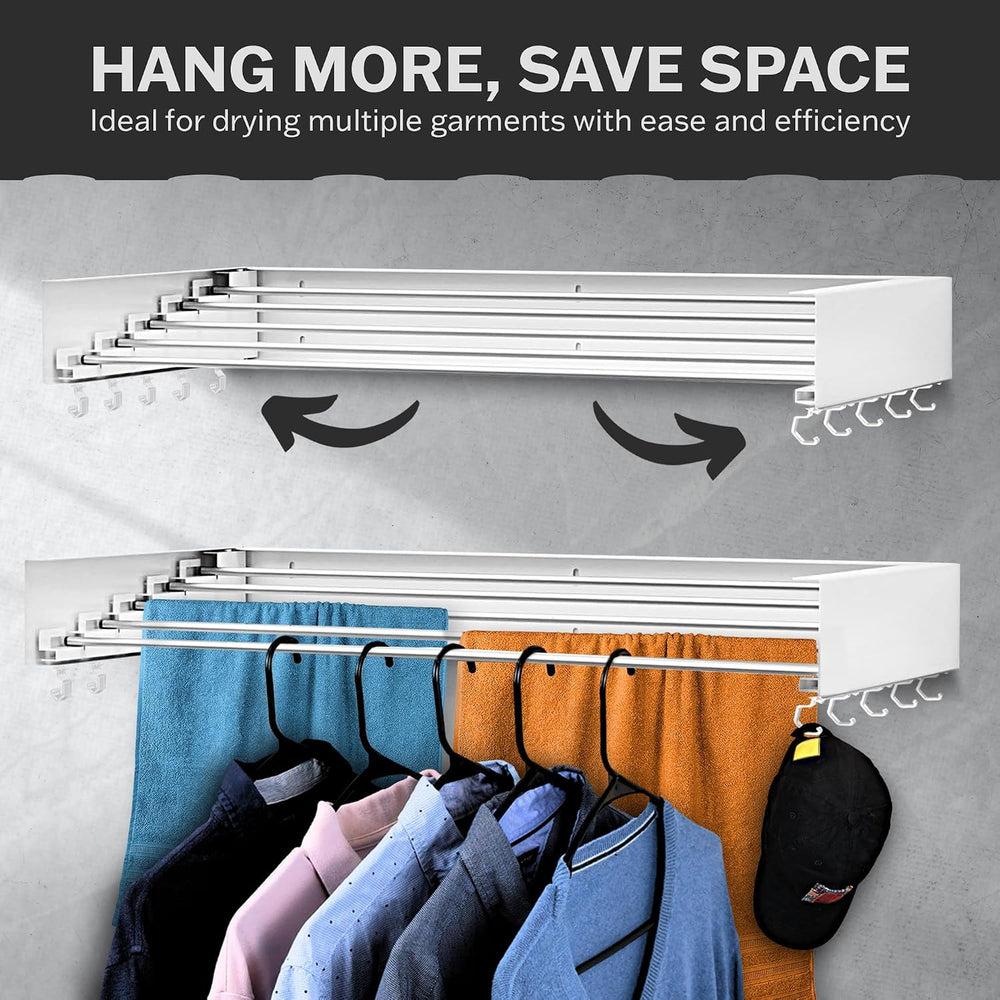Foldable Wall Mounted Drying Rack - 31.5” Wide, 13.2 Ft Drying Space, 5 Rust-...