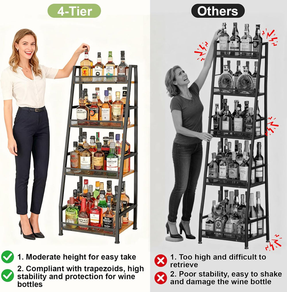 4-Tier 43.89’’ Trapezoid Liquor Cabinet with Fences for Home Bar