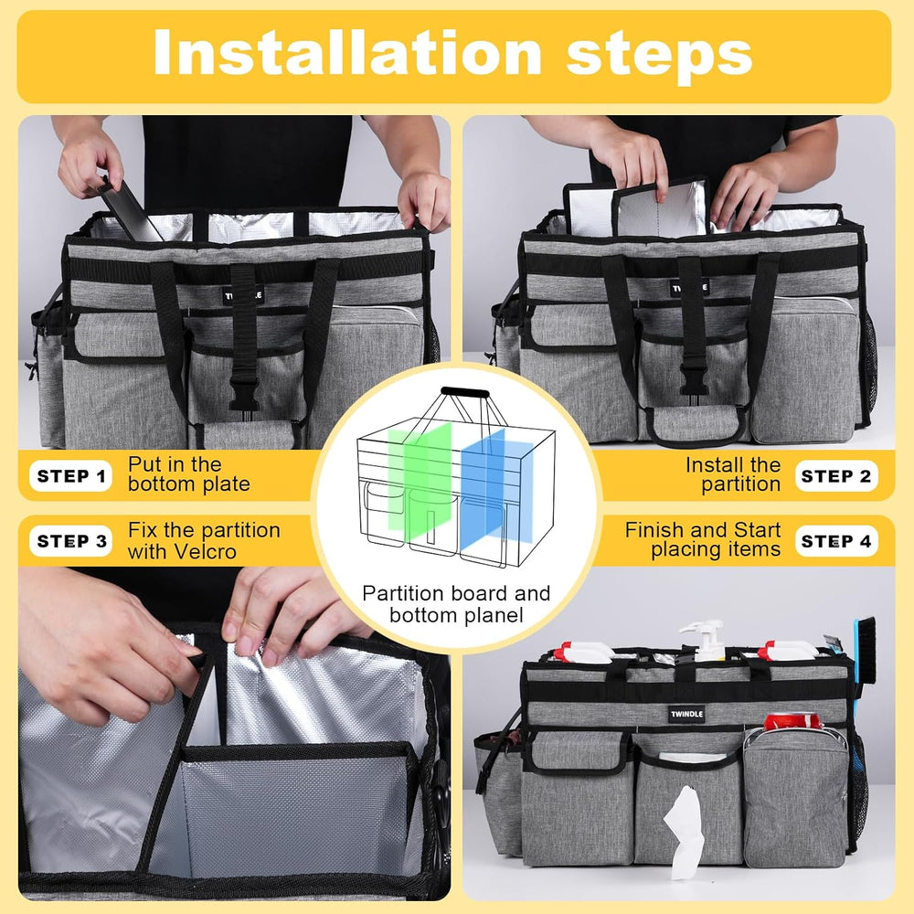 Extra Large Cleaning Caddy Bag with Rigid Support Board, Cleaning Organizer T...