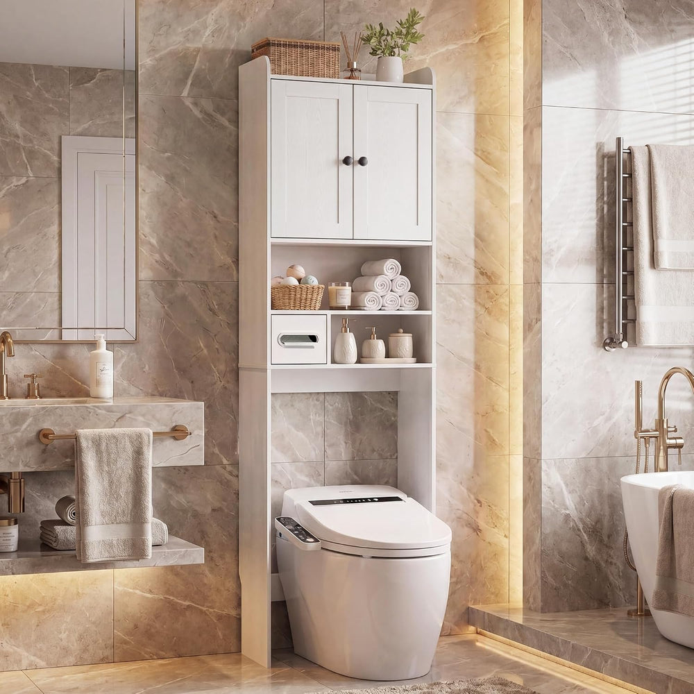 Over the Toilet Storage Cabinet, Tall Slim Bathroom Organizer with Doors, Adj...