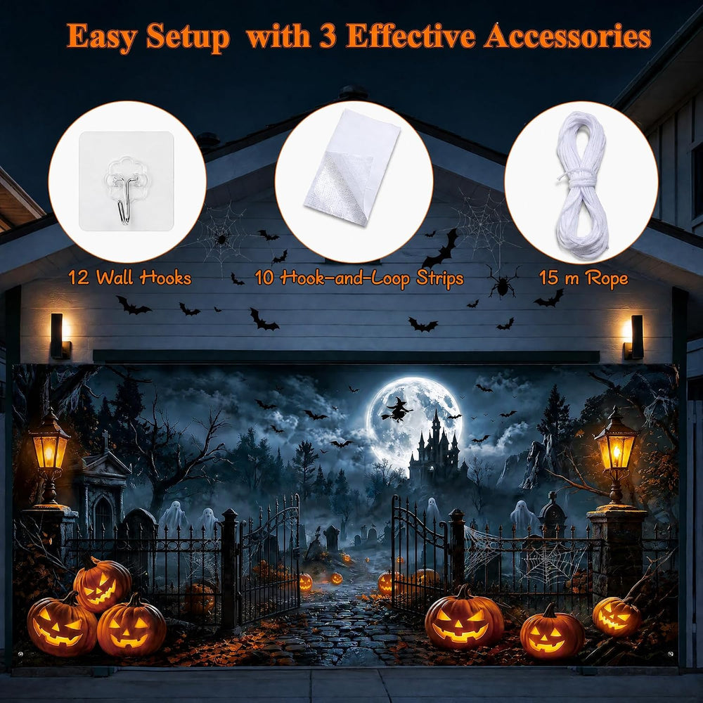 Halloween Garage Door Cover, 7' x 16' Haunted Castle Door Design
