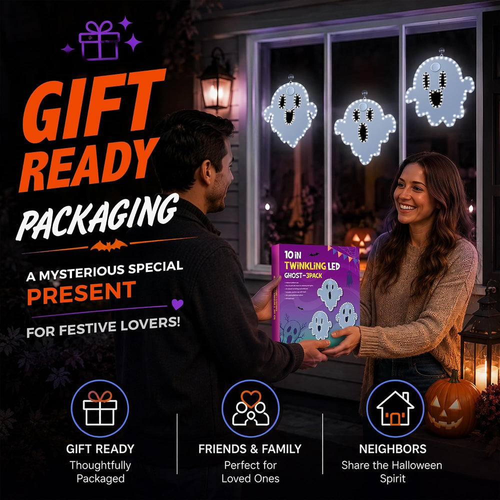 3 Pack 10" Halloween Classics Twinkling LED Ghosts, Hi-Vibrant Aluminum ...