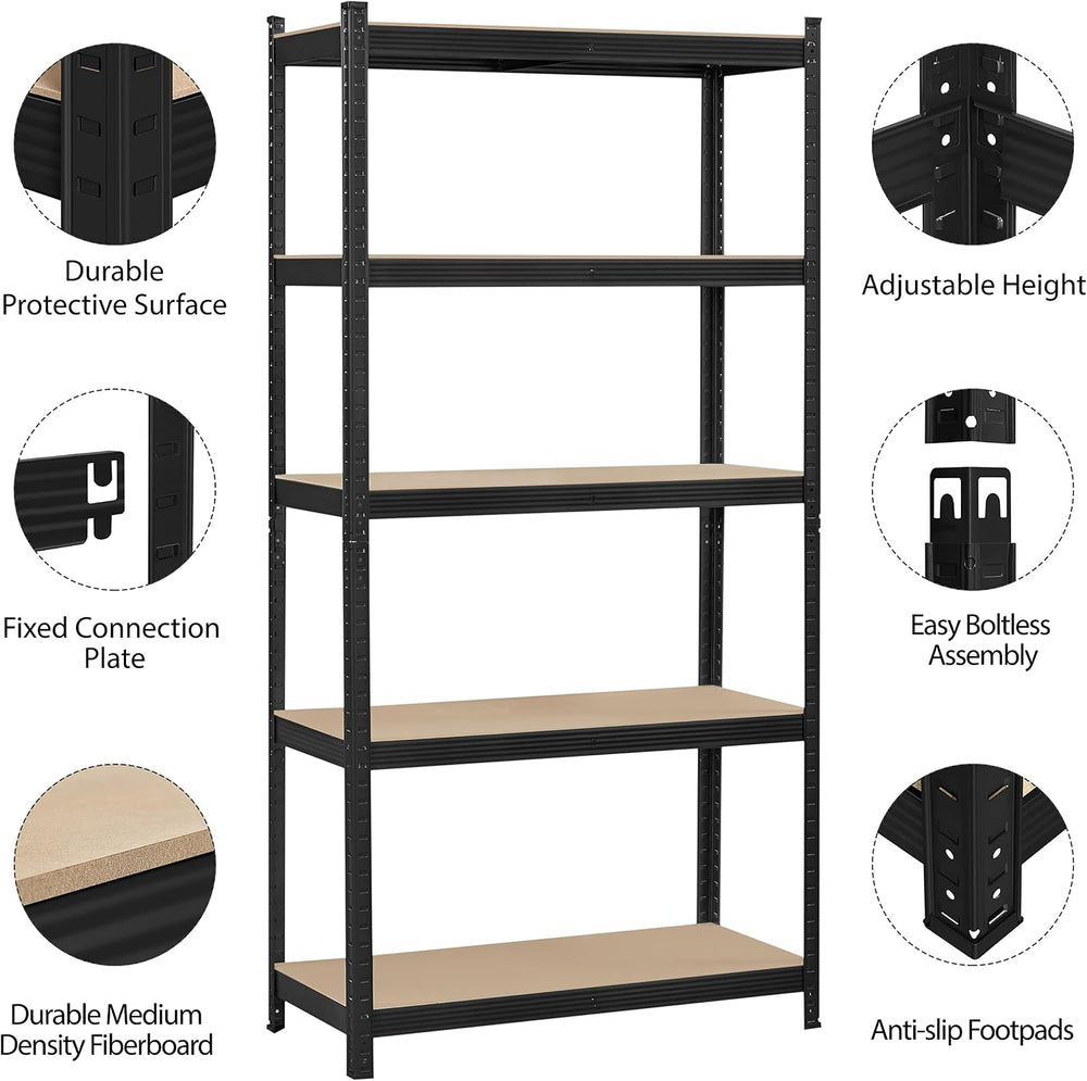 Topeakmart 5 Tier Metal Storage Shelving Unit, 35.5x16x71 Inch Black