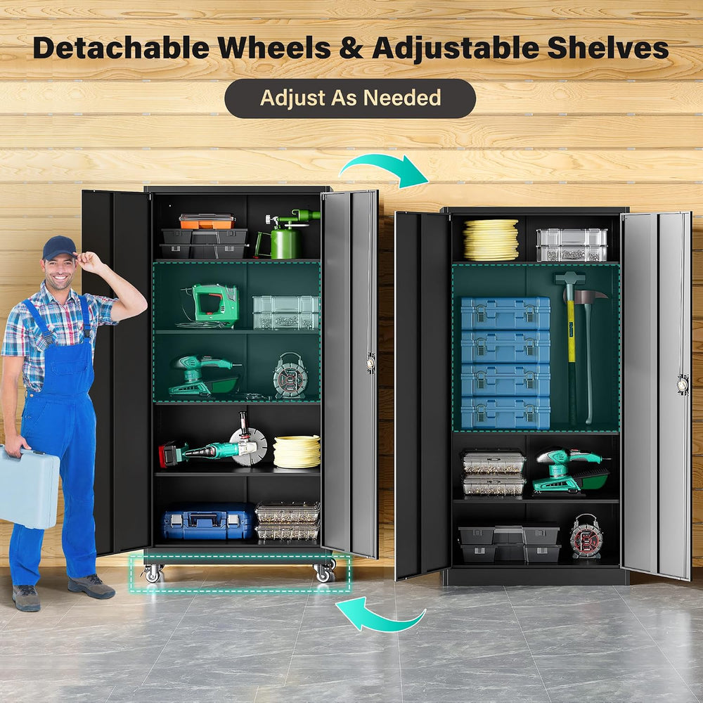 75" Tall Metal Storage Cabinet with Wheels,Rolling Garage Storage Cabine...