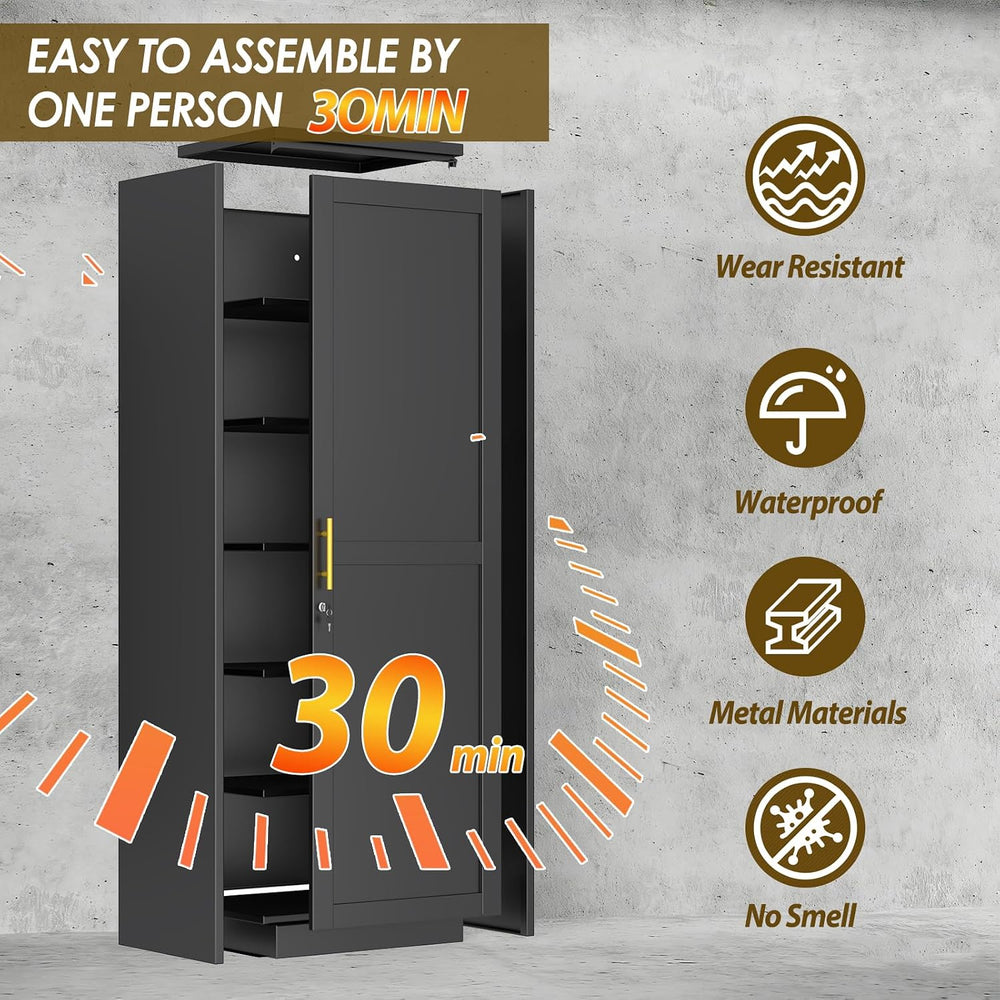 67" Black Lockable Metal Storage Cabinet