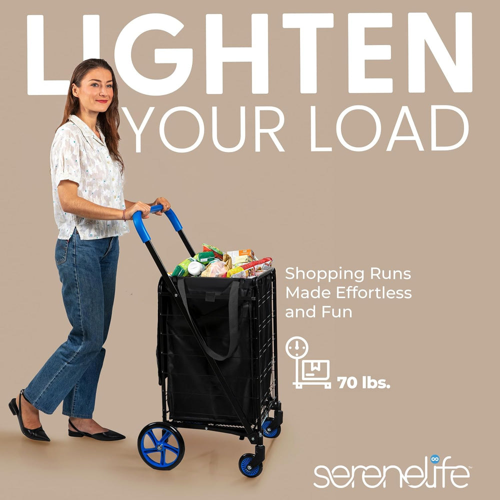 SereneLife Small Compact Folding Shopping Cart with Removable Waterproof Line...