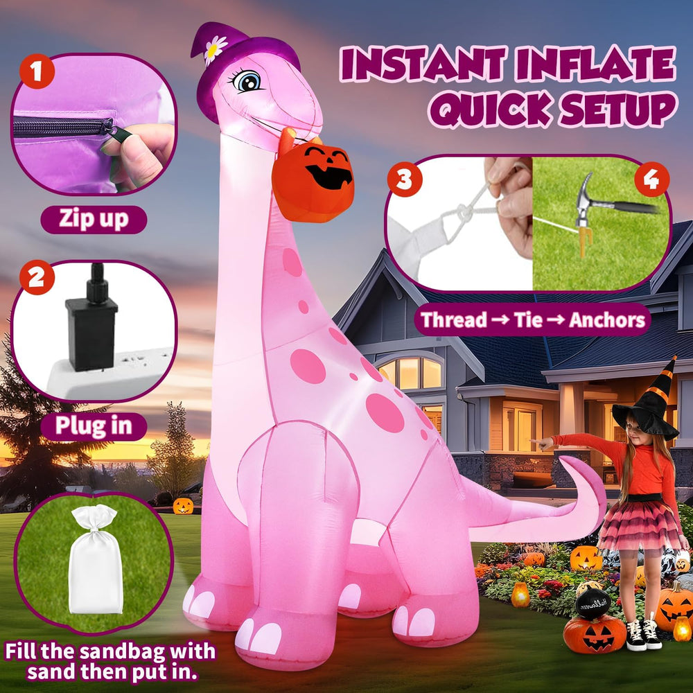 zukakii 13FT Giant Halloween Inflatables Decorations Outdoor Pink Dinosaur, H...