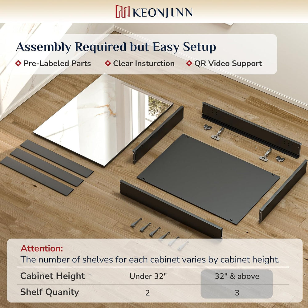 Keonjinn 60" x 32" Black Medicine Cabinet Mirror, Freely Adjustable...