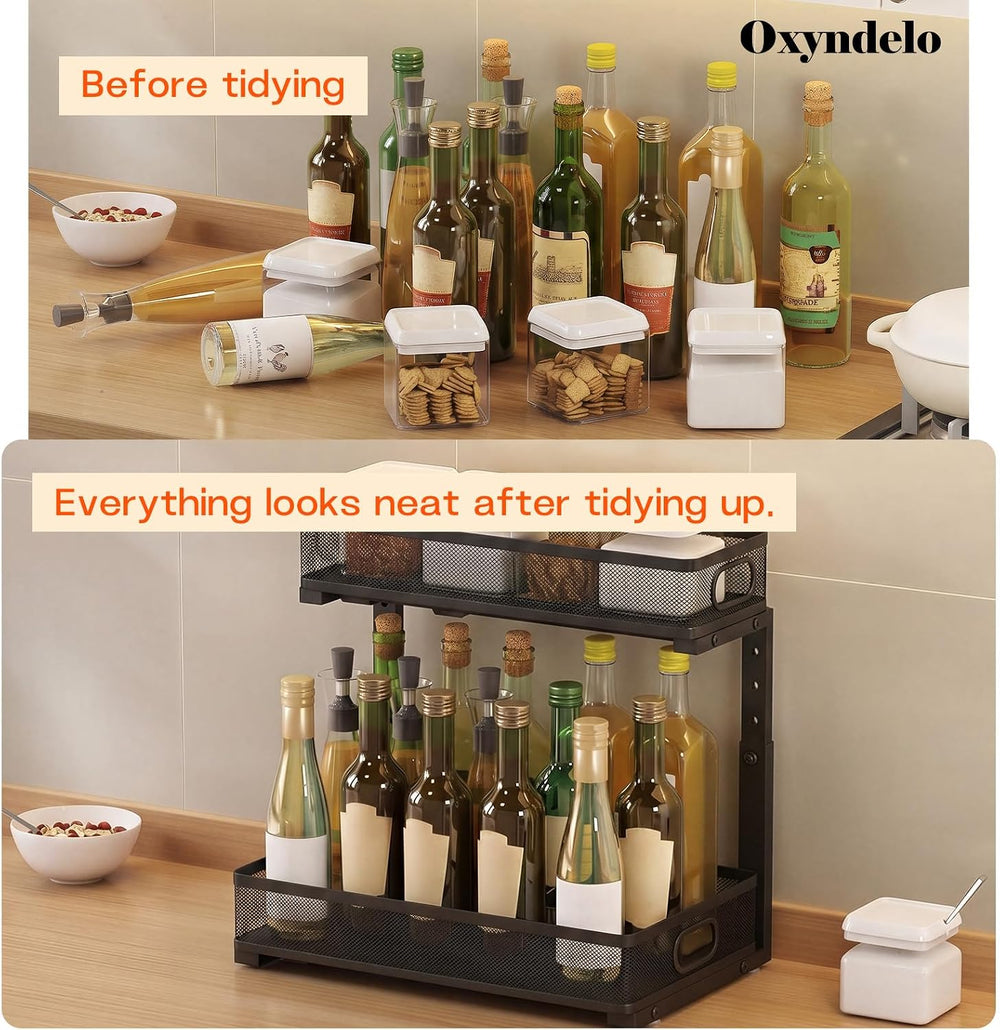 2-Tier Under Sink Organizer, Metal Pull-Out, Black