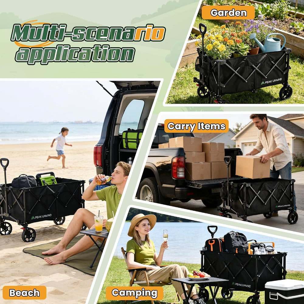 Wagons Carts Foldable,Collapsible Wagon with Wheels,450LBS Heavy Duty Beach W...