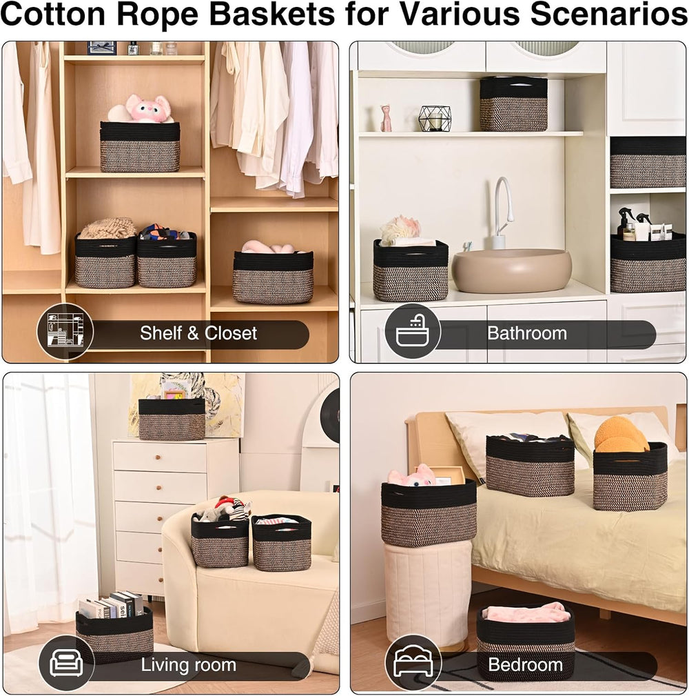 Storage Baskets Bins for Organizing 12.7×9.1×7.9 Black & Jute