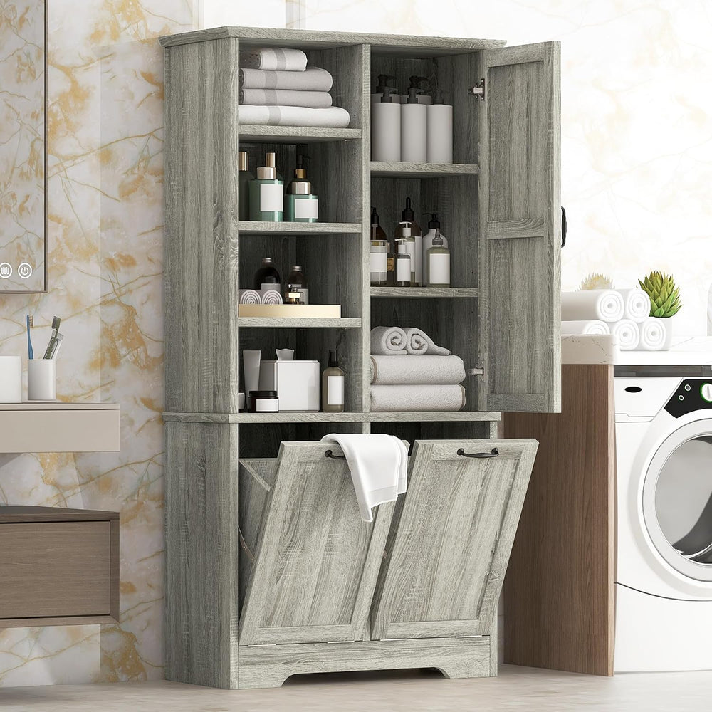 Bellemave 68” Tall Tilt-Out Double Doors Laundry Cabinet Hamper, Large Pull O...