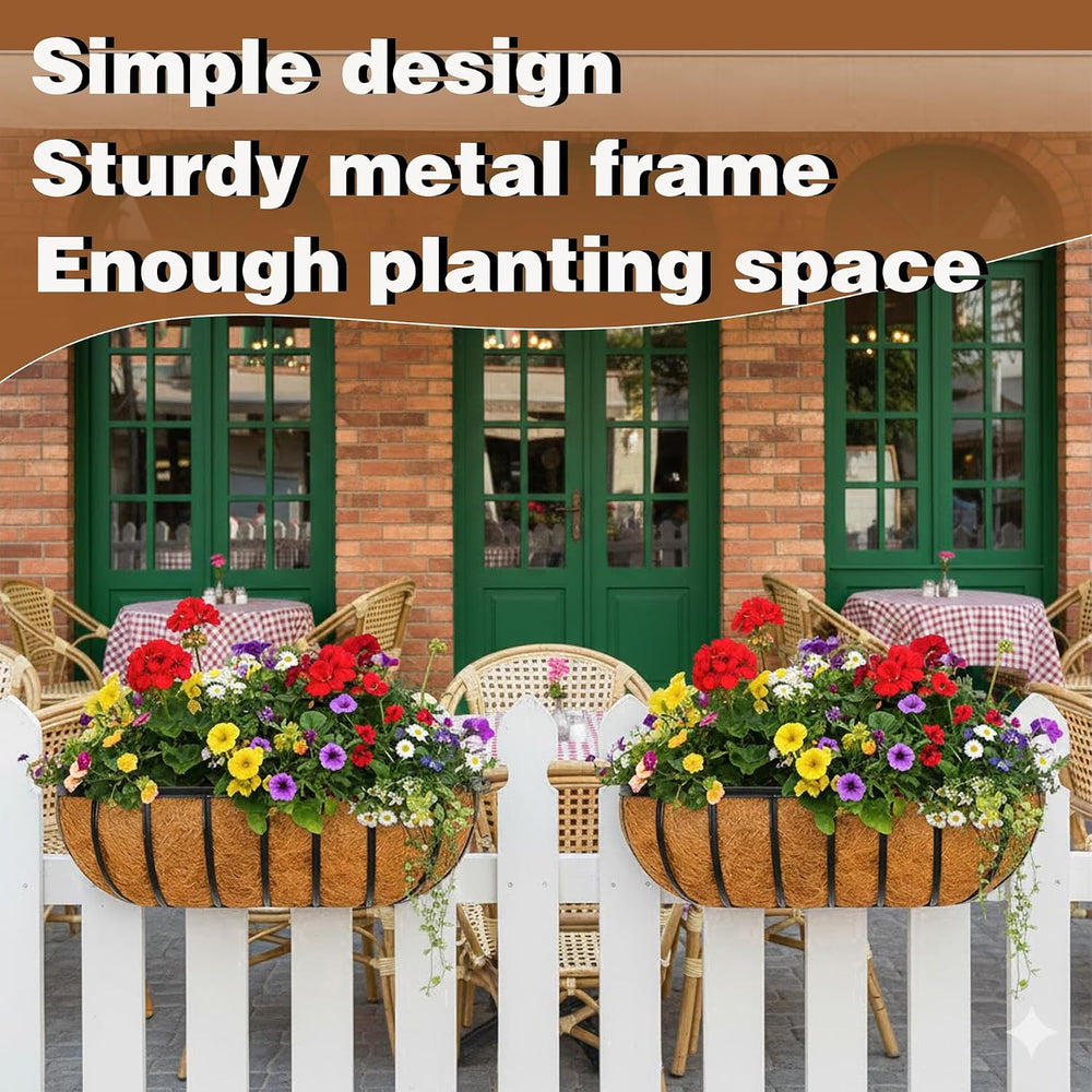 2 Pcs 24“ Railing Planter Window Box Deck Railing Planter Boxes with Coco Lin...