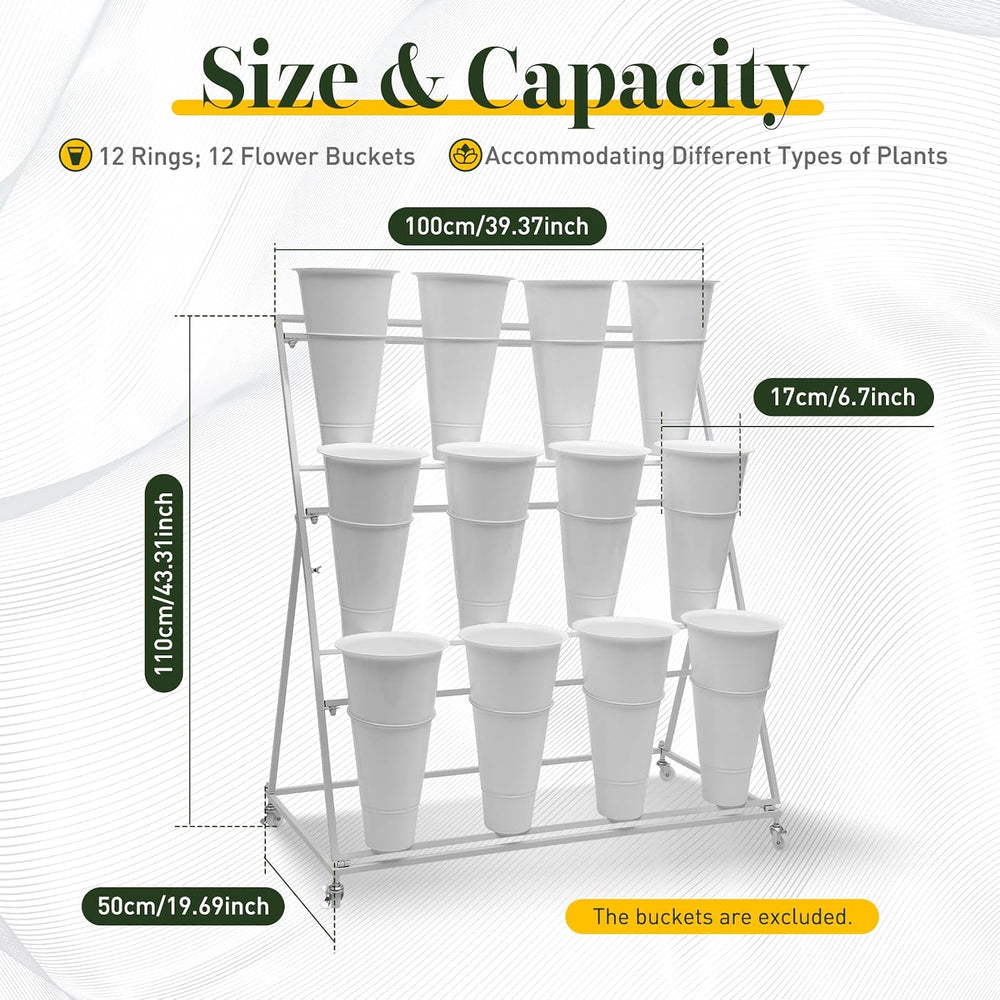 Plant Flower Bloom Bar Stand with 12 Buckets, Flower Cart Display Stand White...