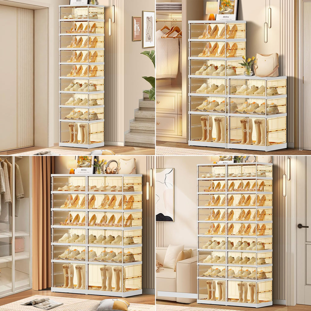 CIMLORD 3-Tier Foldable Shoe Organizer, Magnetic Doors, 3-6 Pairs, White