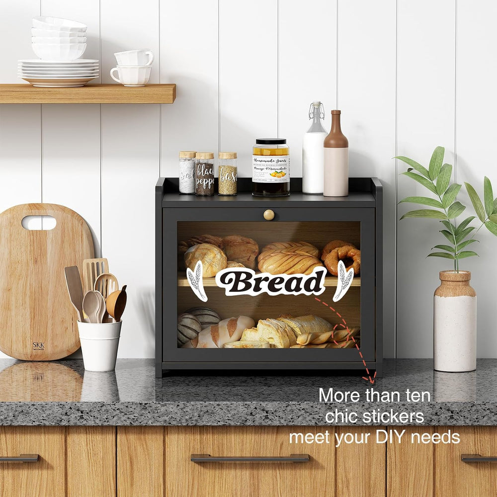 Goozii Bread Box for Kitchen Countertop, 2 Tier Large Breadbox Modern Black