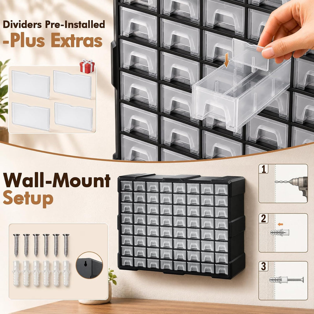 64-Drawer Organizer Craft Organizers and Storage with Dividers Labels
