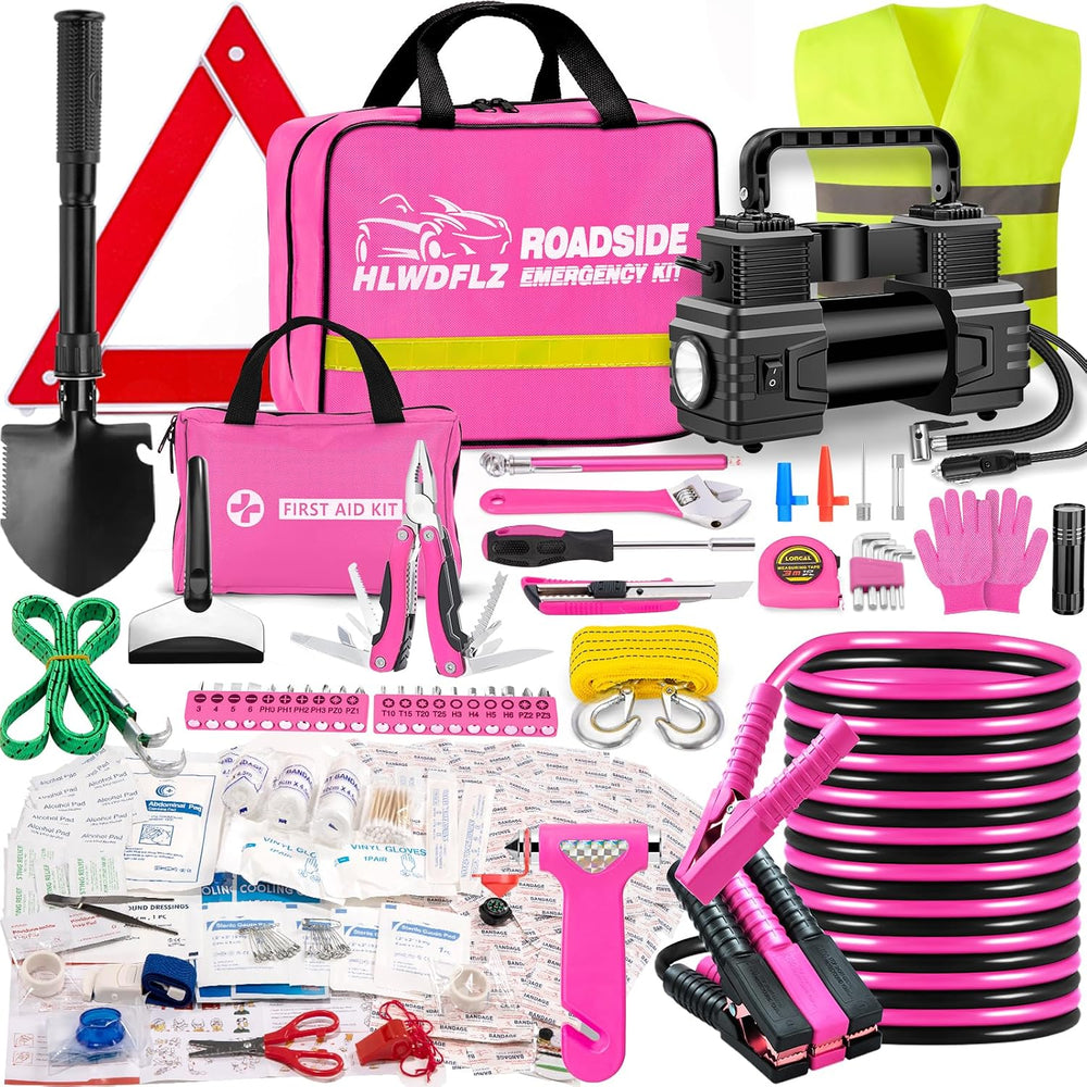 Car Emergency Kit with Portable Air Compressor - Roadside Assistance Emergenc...