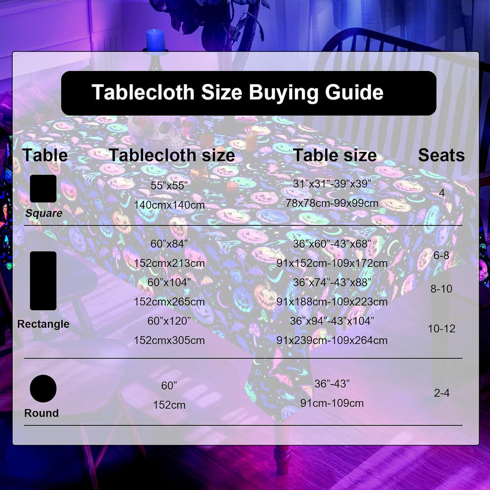 ASPMIZ Halloween Tablecloth Rectangle Table, Waterproof Blacklight Spooky Pum...
