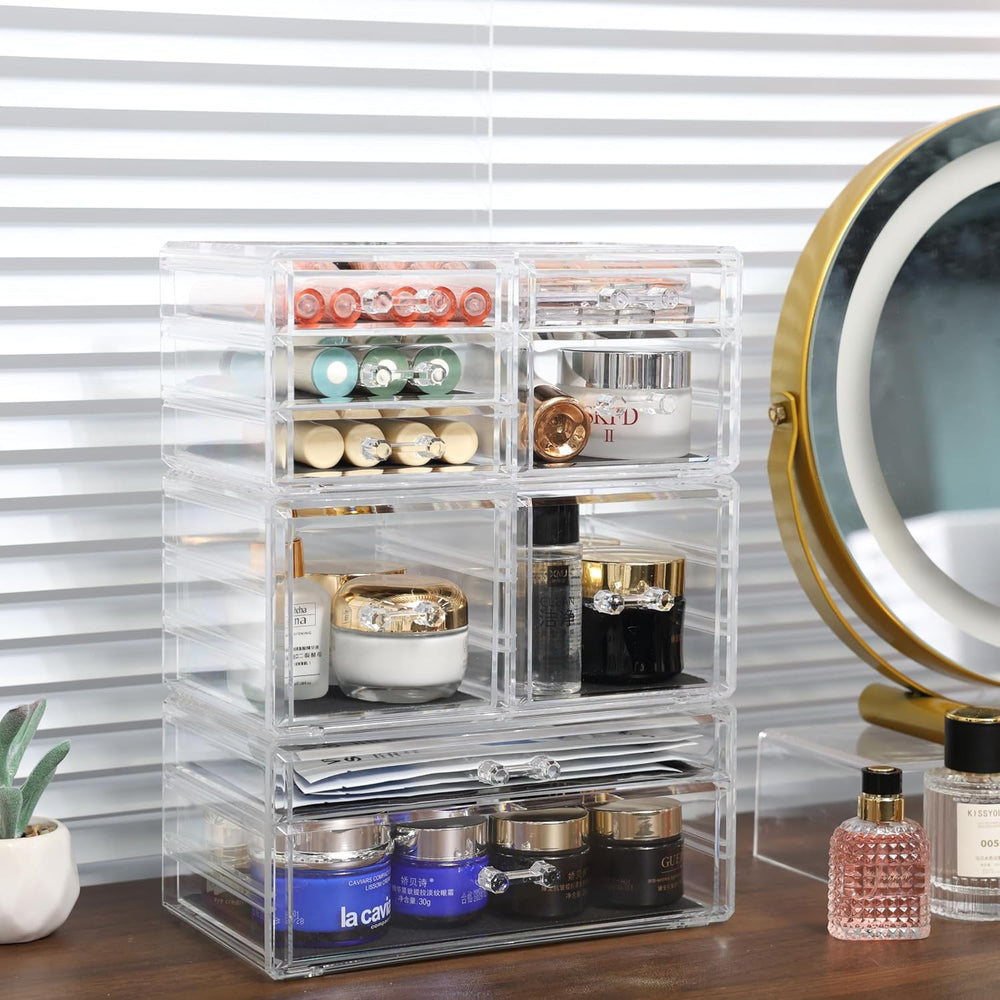 Cq acrylic Clear Stackable Storage Drawers,Plastic Makeup Organizer and Bathr...