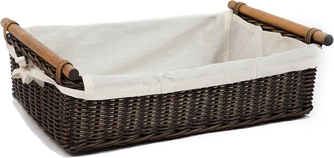 The Basket Lady Low Pole Handle Wicker Storage Basket, 17 in L x 10.5 in W x