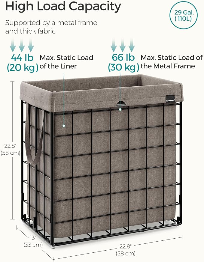 SONGMICS Laundry Hamper, 29 Gal. Laundry Basket, Collapsible Clothes Hamper