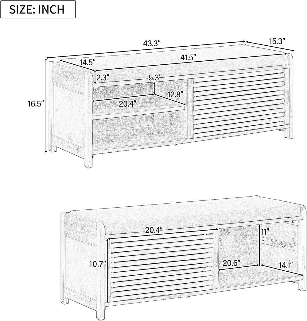 Ball & Cast Entryway Storage Bench with Shutter Doors, 43.3" Wooden ...