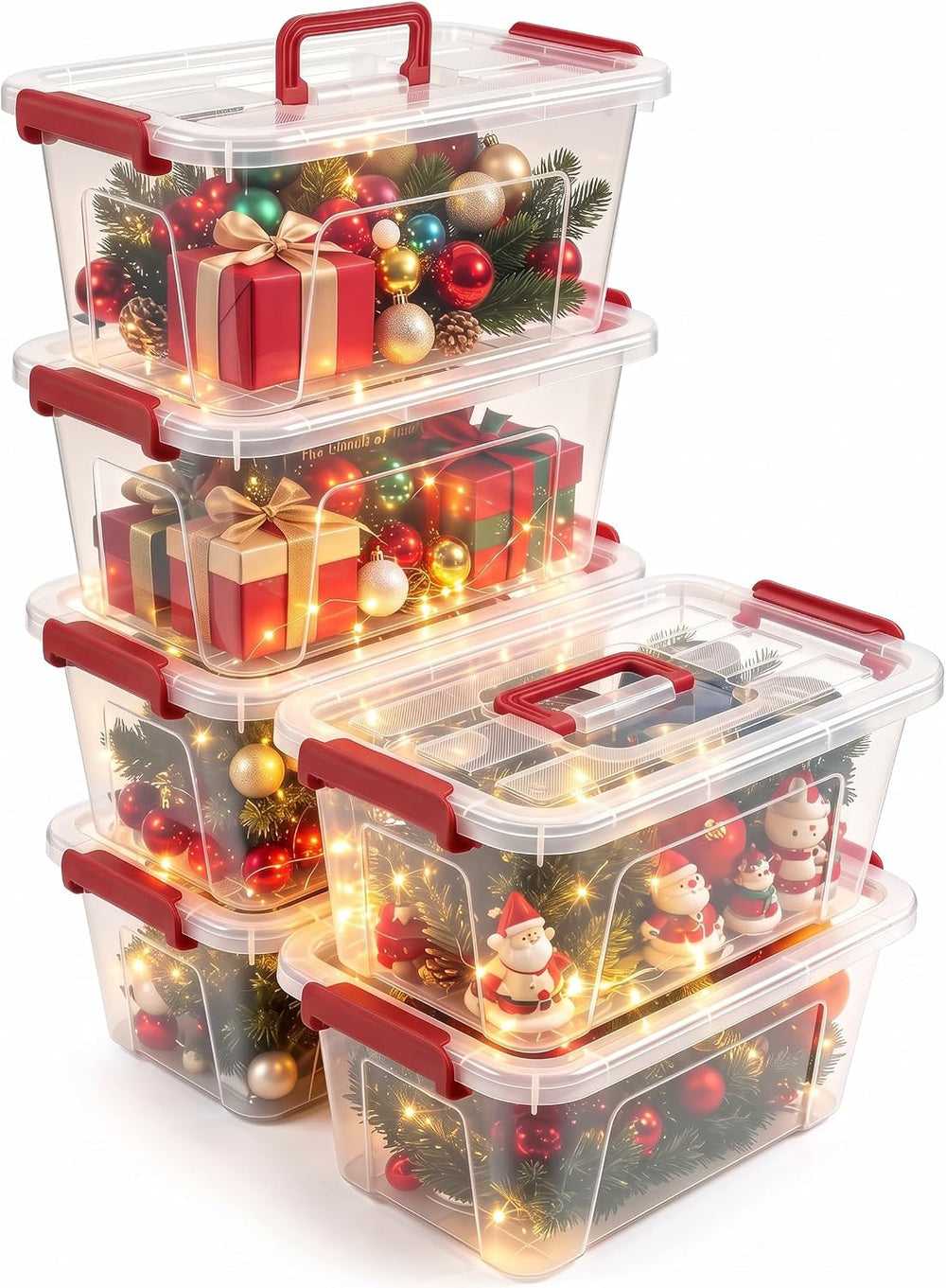 6 Pack Clear Plastic Storage Containers with Lids,Transparent Design,7Qt
