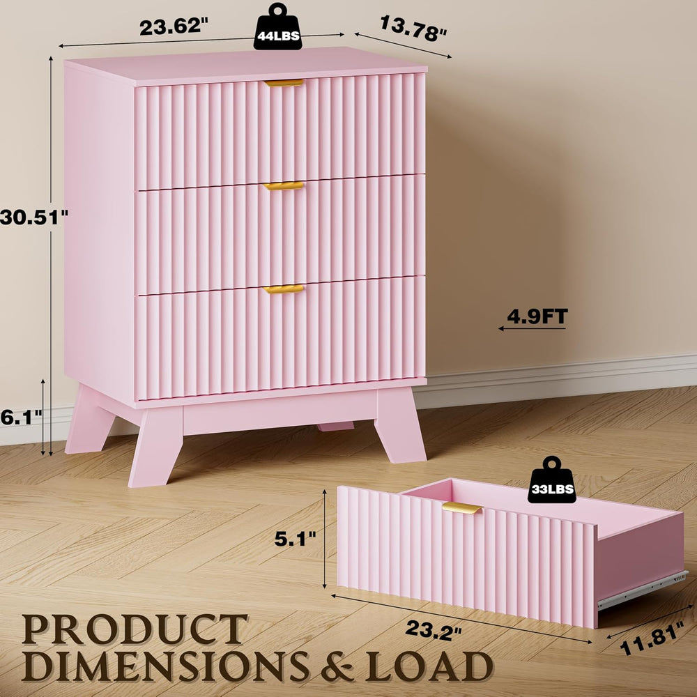 BORNOON Fluted 3 Drawer Dresser, 30.3" Tall Compact Modern Boho Chest of...