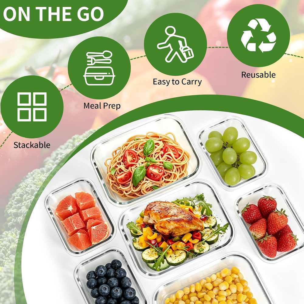 Glass Meal Prep Containers, 10 Pack Glass Food Storage Containers with Lids