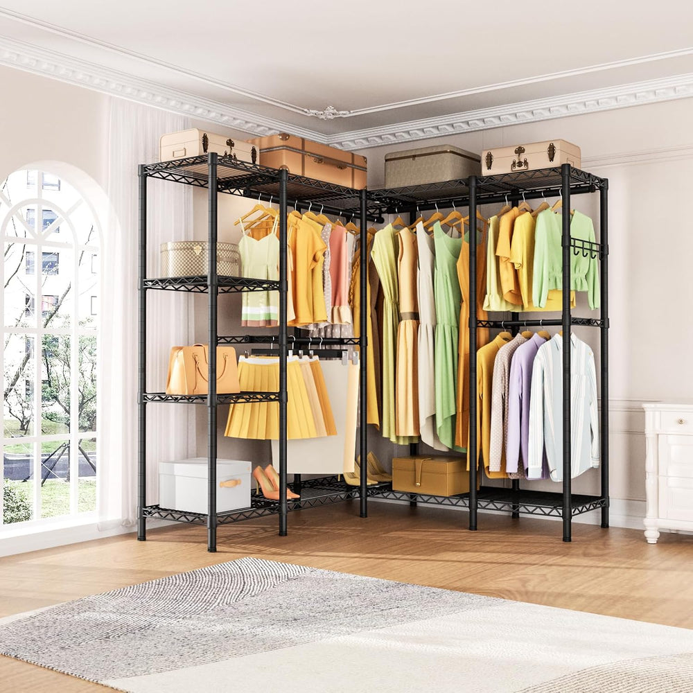 Heavy Duty Clothes Rack Metal Wardrobe with Adjustable Wire Shelves