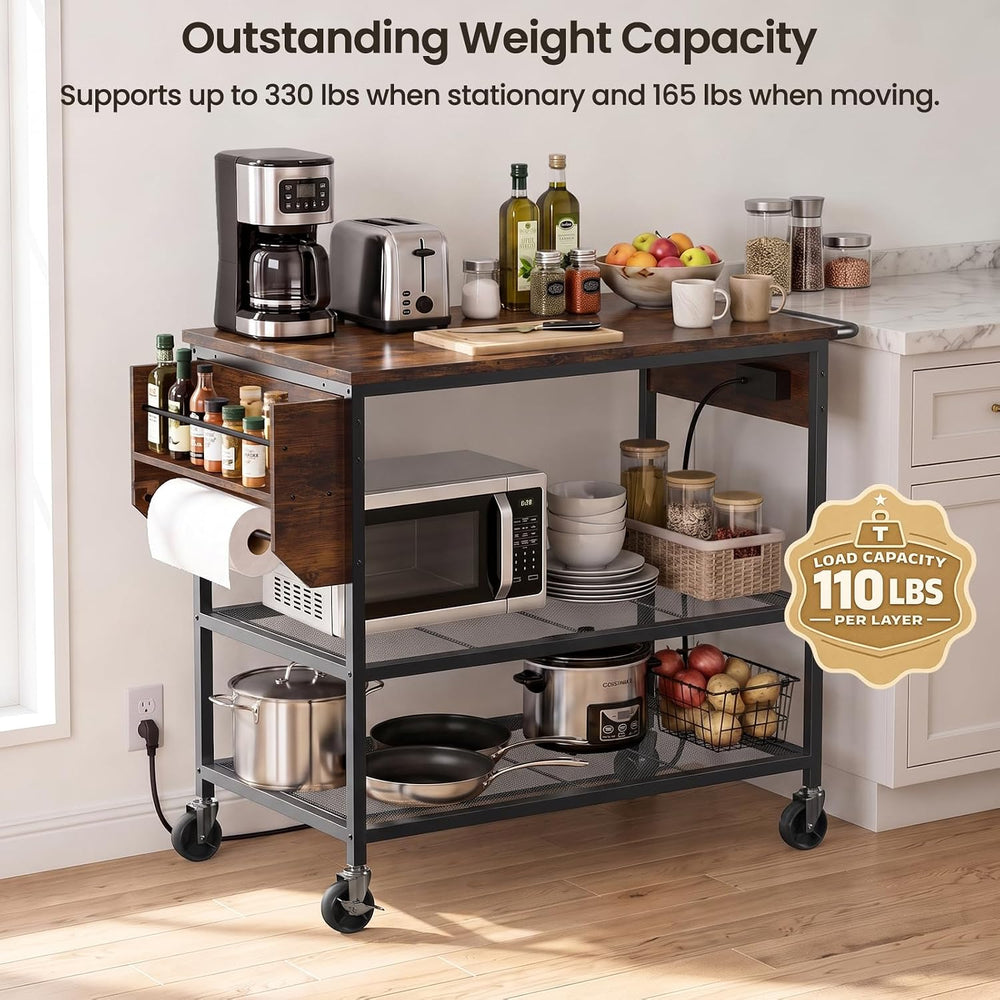 Rolling Kitchen Island Cart with Storage, 3 Tier Kitchen Cart on Wheels,Wood ...
