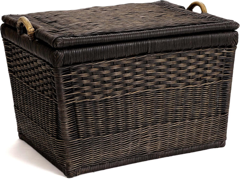 The Basket Lady Lift-Off Lid Wicker Storage Basket, L, Walnut Brown