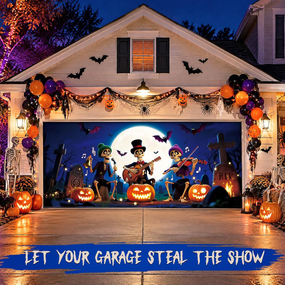 Halloween Garage Door Cover Decor, 7x16ft Outdoor Party Backdrop