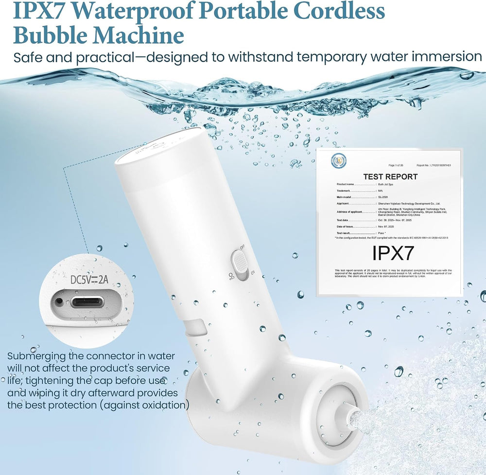 Bath Jets for Tub, Cordless IPX7 Rechargeable Bath Jet or Bubble Modes