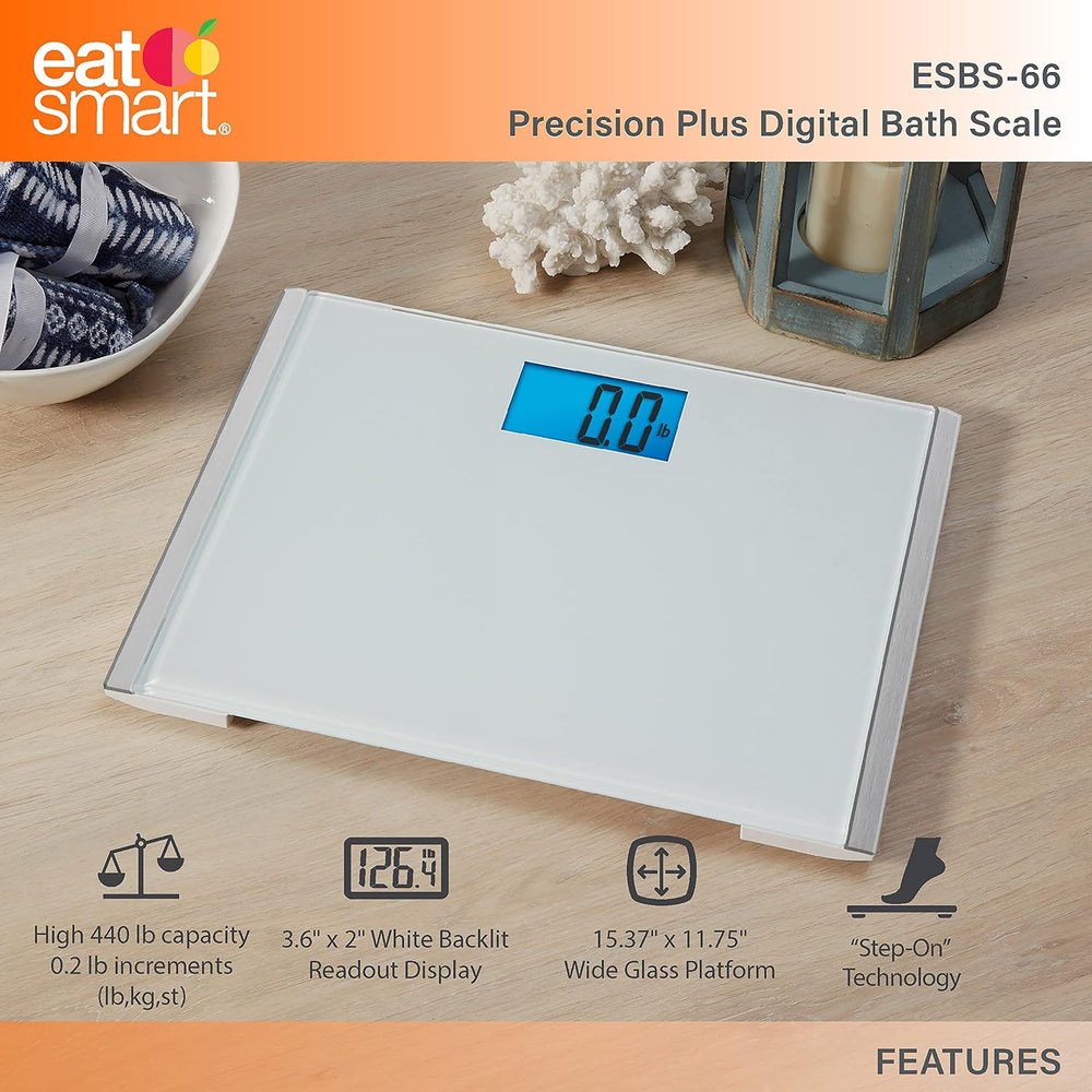 EatSmart Precision Plus Digital Bathroom Scale - Wide Body Tempered Glass Pla...