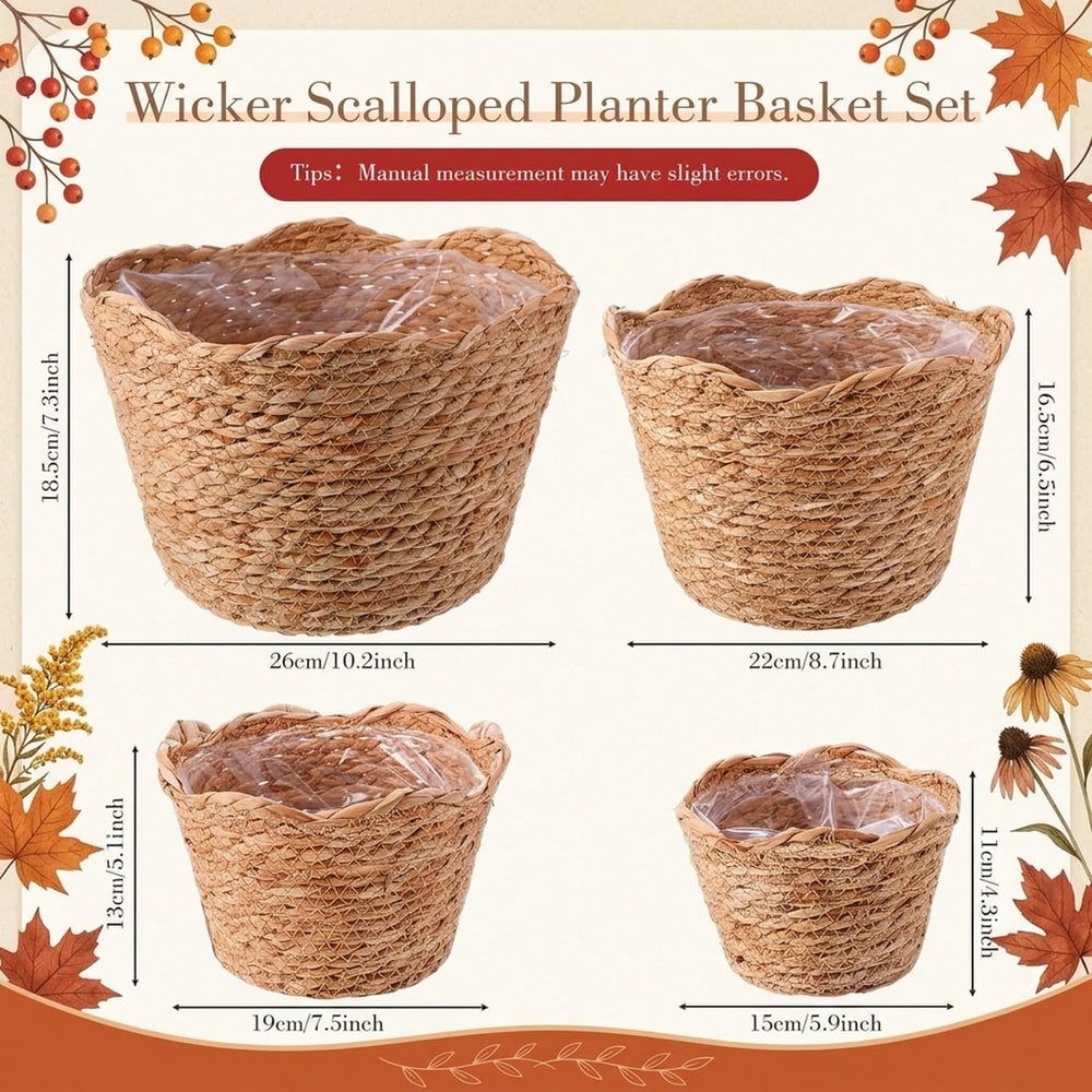 4 Pack Fall Scalloped Wicker Plant Baskets Woven Basket Planter, Wavy