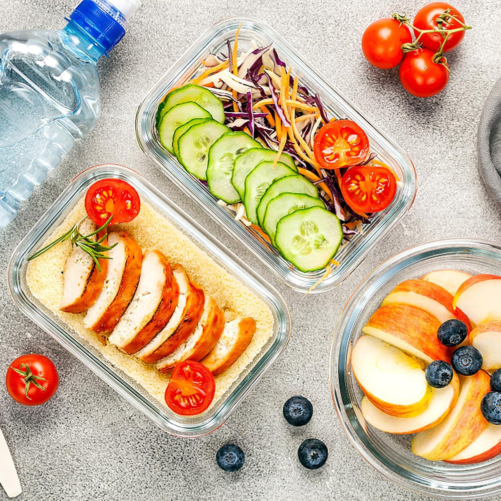 VERONES 10 PACK Glass Meal Prep Containers Set with Lids, Grey