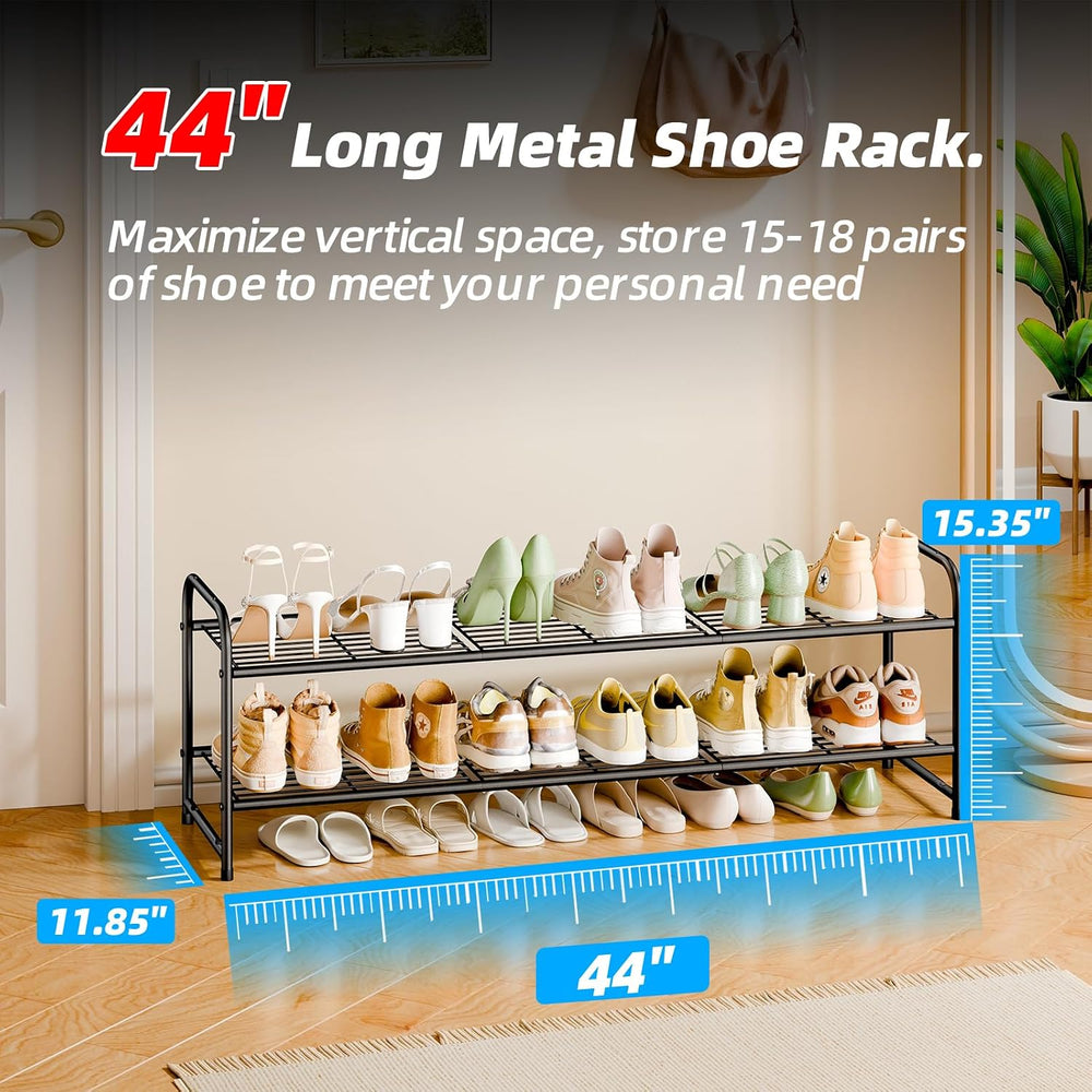 2 Tier Shoe Rack for Closet, 44 Inch Extra Wide Shoe Storage Organizer for Sh...