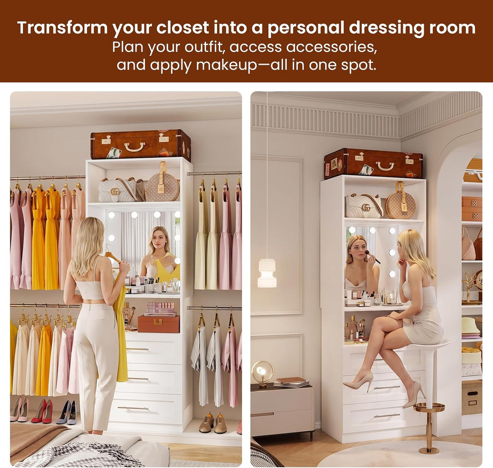 Closet System with 3 Drawers & Hollywood Lighted Mirror, 2–10FT