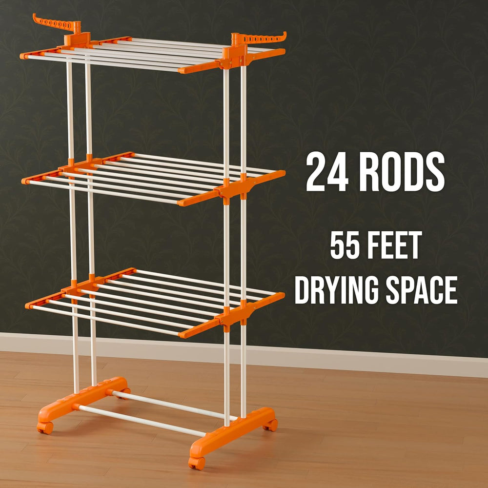 Happer Premium Clothes Stand for Drying with Wheels Portable 3 Layer Rack for...