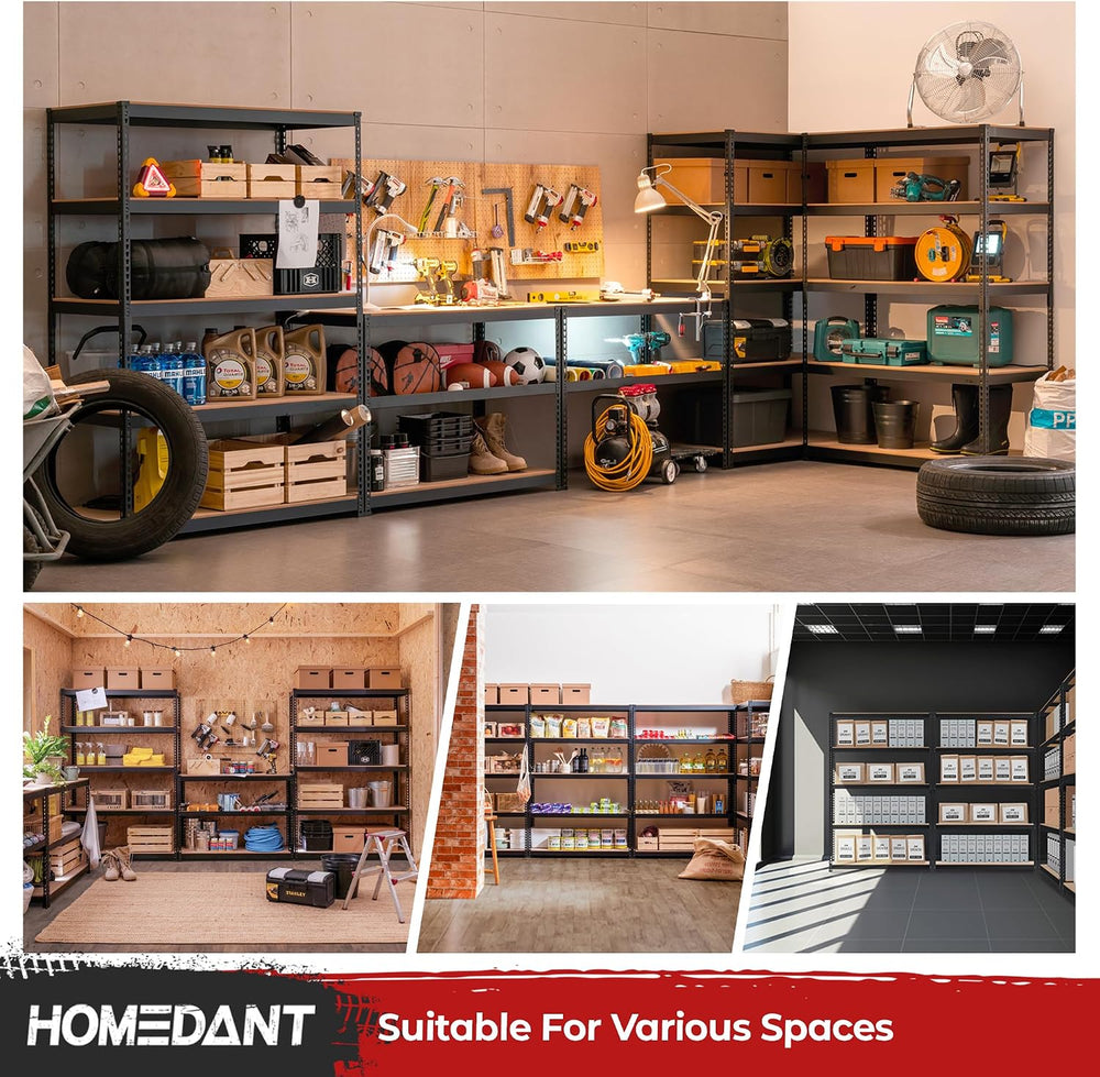 HOMEDANT Black 47.7" W 5 Tier Storage Shelves Garage Shelving Unit Metal