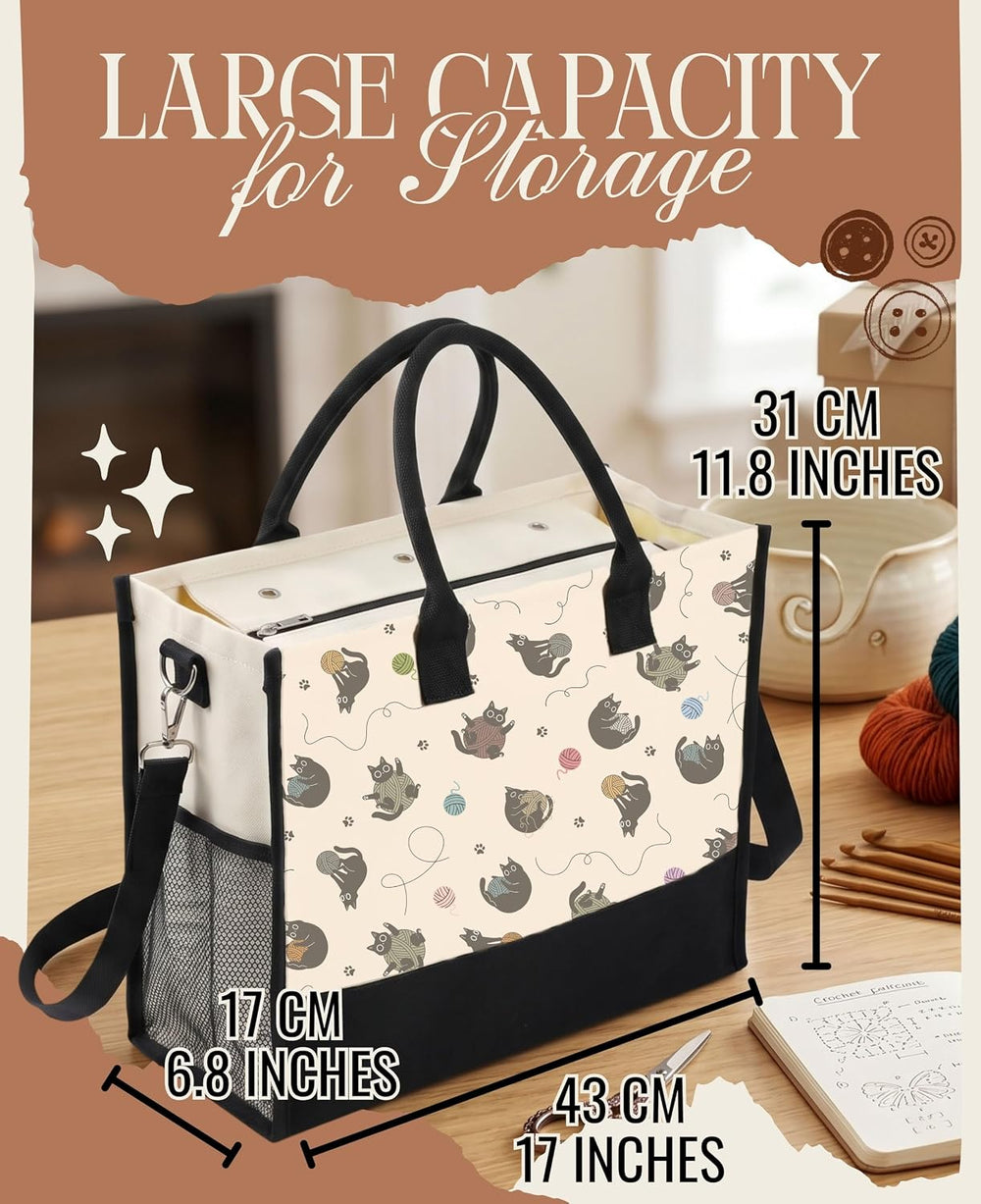 INNObeta Yarn Bag for Women, Crochet Knitting Storage Bag-Cat